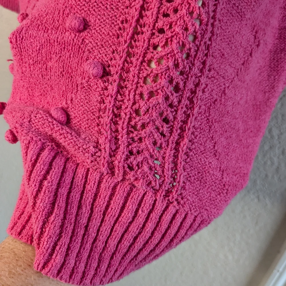 J. Crew Knit Crochet Sweater L Short Sleeve Pink L Knot Detail Excellent Barbie